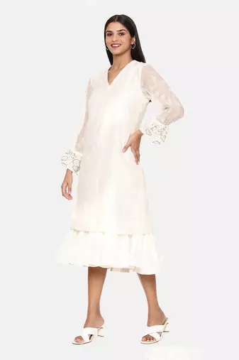 Chanderi Ivory Emb Dress