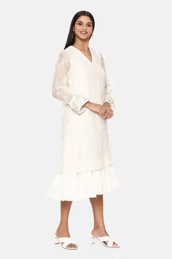 Chanderi Ivory Emb Dress