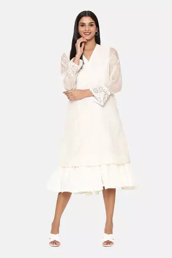 Chanderi Ivory Emb Dress