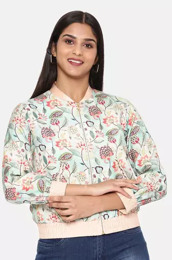 Aqua Printed Bomber Jacket