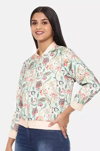 Aqua Printed Bomber Jacket