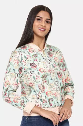 Aqua Printed Bomber Jacket
