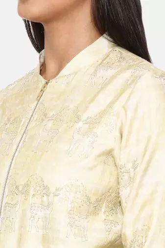 Gold Emb Silk Bomber Jacket