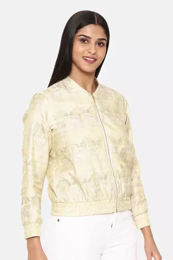 Gold Emb Silk Bomber Jacket