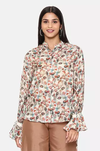 Brown Printed Comfort Short Muslin Shirt