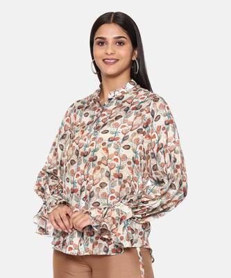Brown Printed Comfort Short Muslin Shirt 4