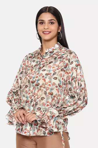 Brown Printed Comfort Short Muslin Shirt
