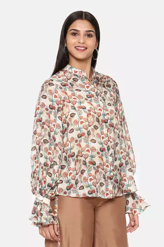 Brown Printed Comfort Short Muslin Shirt