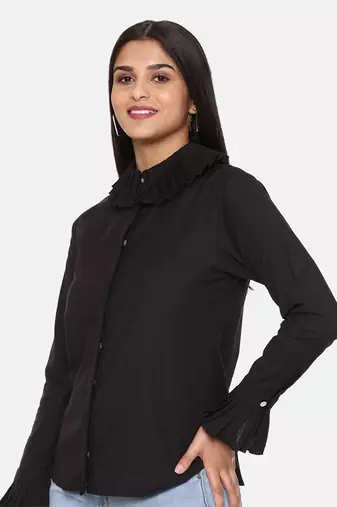 Black Comfort Short Cotton Shirt