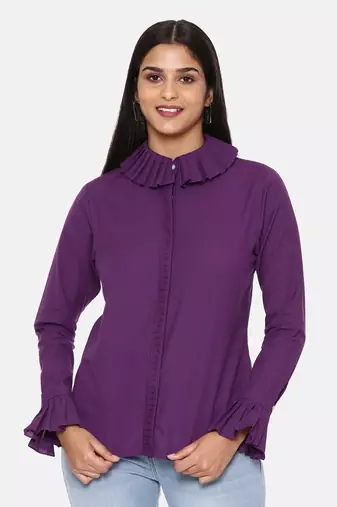 Purple Comfort Short Cotton Shirt