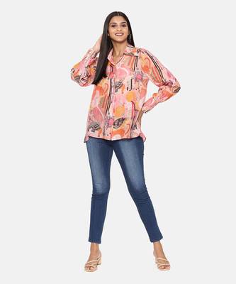 Orange Printed Comfort Short Muslin Shirt 1