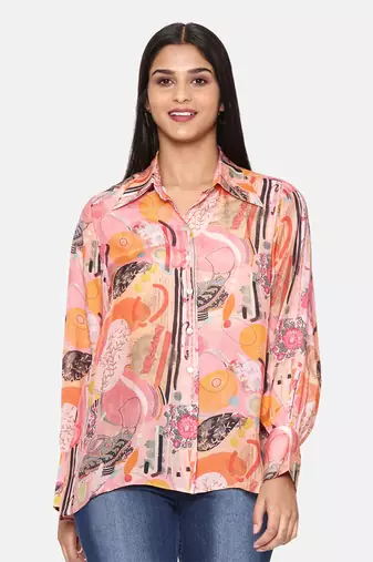 Orange Printed Comfort Short Muslin Shirt
