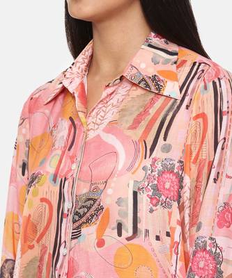 Orange Printed Comfort Short Muslin Shirt 3