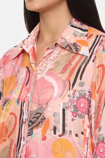 Orange Printed Comfort Short Muslin Shirt