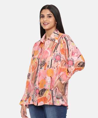 Orange Printed Comfort Short Muslin Shirt 4