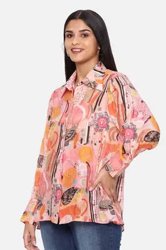 Orange Printed Comfort Short Muslin Shirt