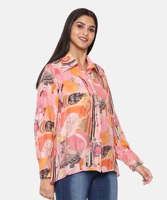 Orange Printed Comfort Short Muslin Shirt 5
