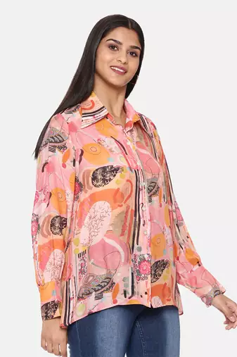 Orange Printed Comfort Short Muslin Shirt