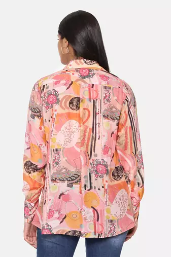 Orange Printed Comfort Short Muslin Shirt