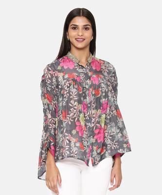 Black Pink Printed Comfort Short Muslin Shirt 2