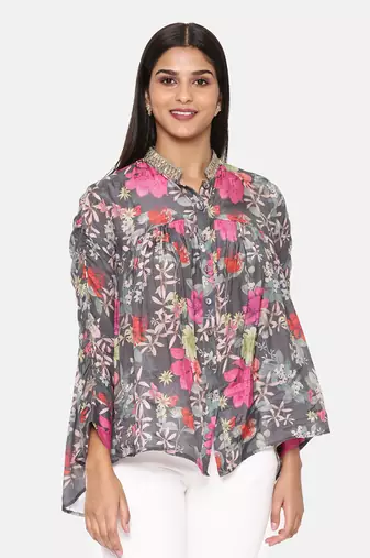Black Pink Printed Comfort Short Muslin Shirt