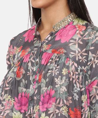 Black Pink Printed Comfort Short Muslin Shirt 3
