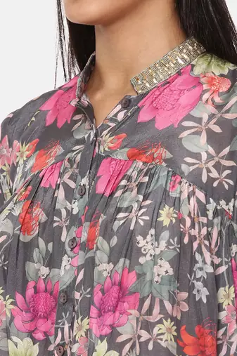 Black Pink Printed Comfort Short Muslin Shirt