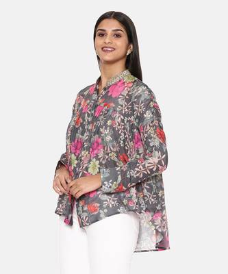 Black Pink Printed Comfort Short Muslin Shirt 4