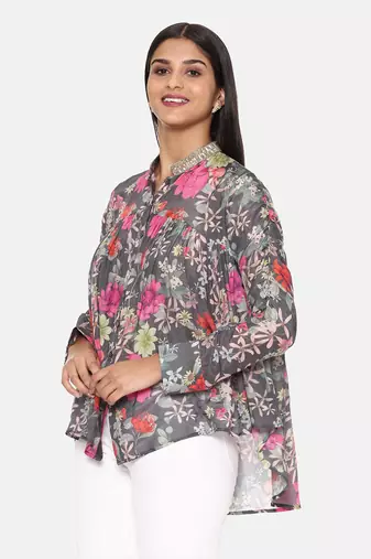 Black Pink Printed Comfort Short Muslin Shirt