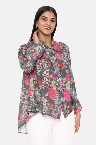 Black Pink Printed Comfort Short Muslin Shirt
