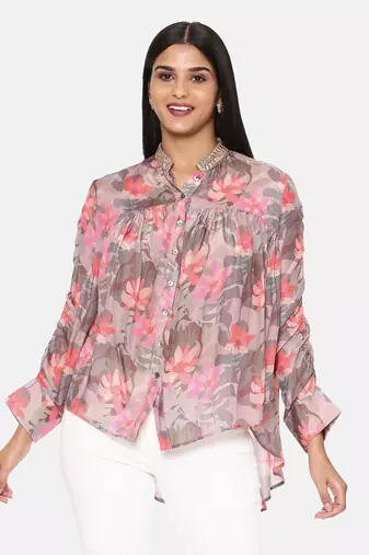 Pink Printed Comfort Short Muslin Shirt