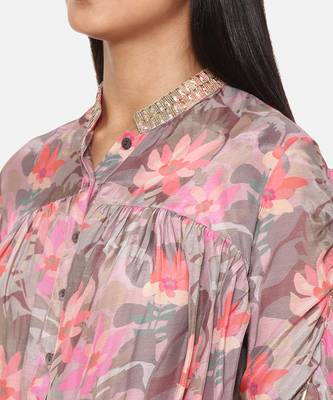Pink Printed Comfort Short Muslin Shirt 3