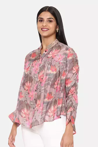 Pink Printed Comfort Short Muslin Shirt