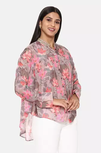 Pink Printed Comfort Short Muslin Shirt