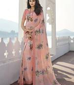 Designer Floral Print Peach Georgette Saree For Fancy Girlish Looks