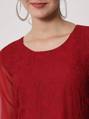 Maroon Colour Elegant Thread Embroidery Work Partywear Fancy Kurti 3