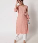 Peach Colour Elegant Thread Embroidery Work Partywear Fancy Kurti