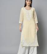 Yellow Colour Lukhnowi Embroidery Work Partywear Fancy Girlish Kurti