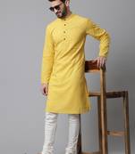 Yellow plain pure cotton men-kurtas
