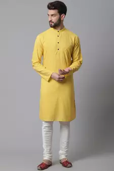 Yellow plain pure cotton men-kurtas