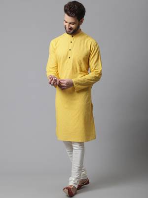 Yellow plain pure cotton men-kurtas
 3