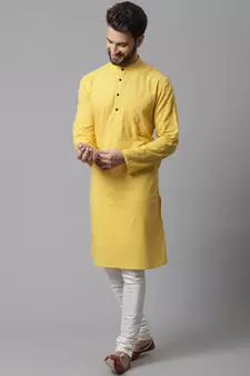 Yellow plain pure cotton men-kurtas