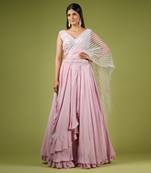 Onion Pink Swirling Folds Lehenga Set