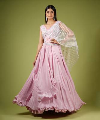Onion Pink Swirling Folds Lehenga Set 2