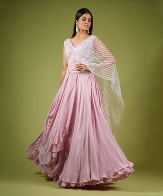 Onion Pink Swirling Folds Lehenga Set 3