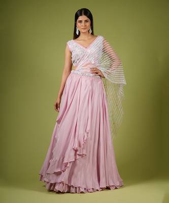 Onion Pink Swirling Folds Lehenga Set 5
