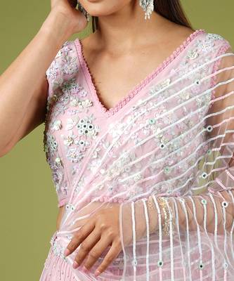Onion Pink Swirling Folds Lehenga Set 7