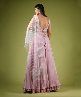 Onion Pink Swirling Folds Lehenga Set 9