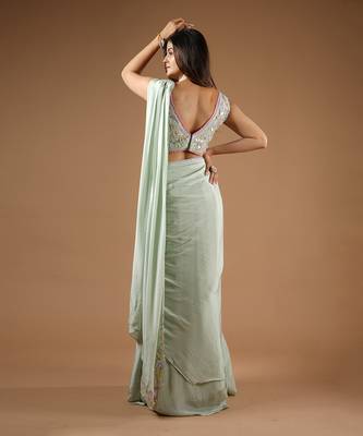 Pistachio Green Glamorous Twist Drape Saree 2