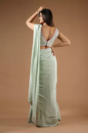 Pistachio Green Glamorous Twist Drape Saree